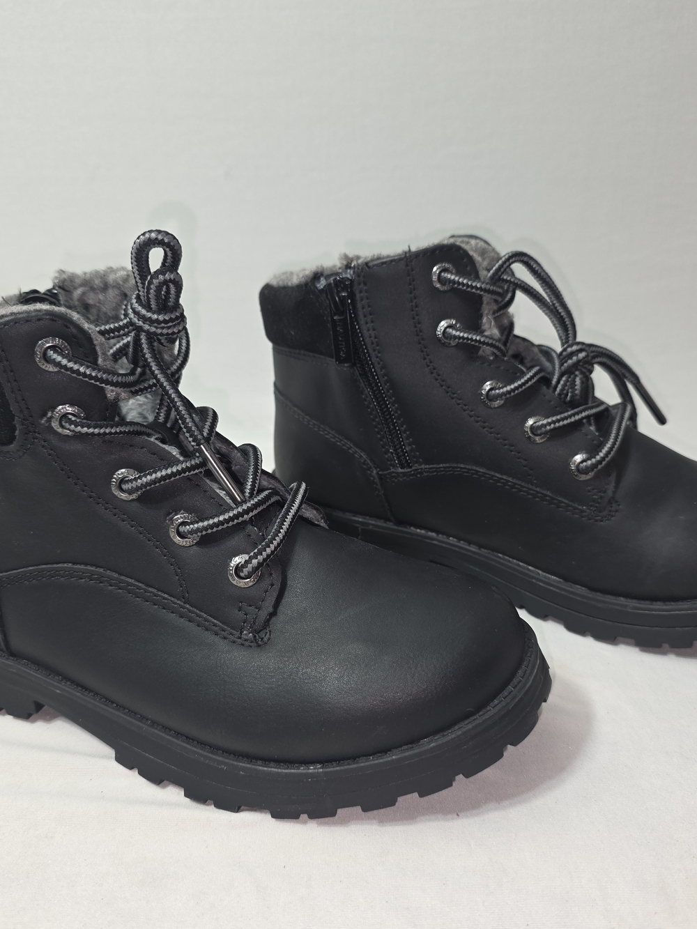Nautica Kids Black Faux Fur Lace-Up & Zip Winter Boots